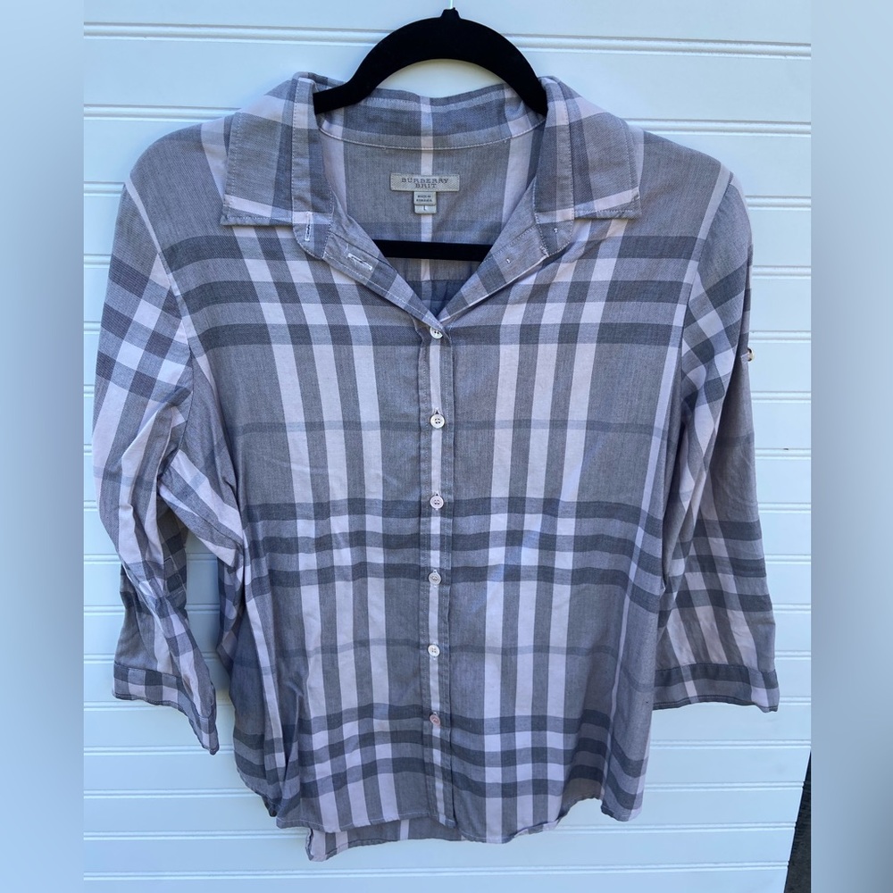 Burberry Gray Nova Check Button Down Shirt